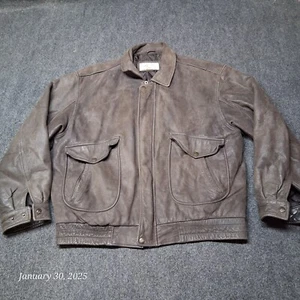 Vintage St Johns Bay Leather Bomber Jacket Men Large Tall LT Brown - Picture 1 of 8