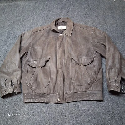 Chaqueta Bomber De Colección St Johns Bay Cuero Hombres Grande Alta LT Marrón Foto 1 de 4