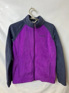 Columbia Sweater Girls Large Purple Gray Outdoors Fleece Full Zip Kid Youth - Picture 1 of 8