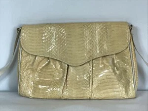 J Renee Vintage Yellow Genuine Snakeskin Purse Shoulder Handbag Clutch Crossbody - Picture 1 of 10