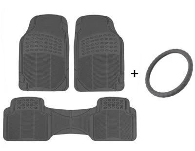 Leather Steering Wheel Cover + All Weather Floor Mats Set - Universal Size - Image 1 of 4