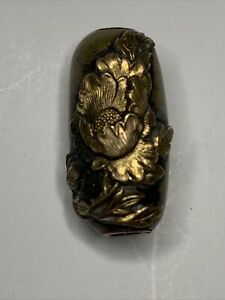 Antique Ojime Gold Flower Peony Bead Meiji  Japan Netsuke Inro Mixed Metals