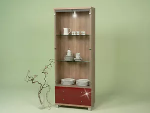 Vitrine Glasvitrine Nussbaum hell Noce - Rot hochglanz mit Beleuchtung - Bild 1 von 1