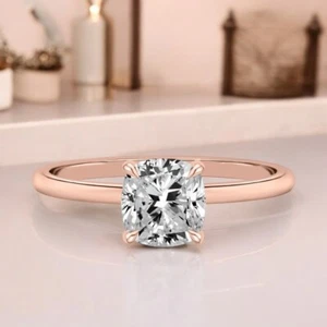 18k Rose Gold Cushion Cut 1.00 Ct IGI Lab Grown Diamond Wedding Ring - Picture 1 of 11