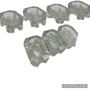 7er Set Vintage Oval Geschliffen Glas Offen Salzkeller Tauchfuß Rechteckig Gepresst - Bild 1 von 21