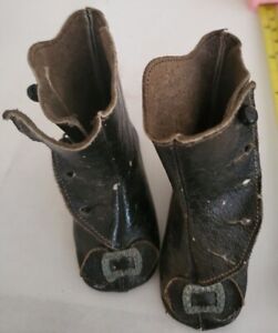 Antique Leather Doll Boots - Buttons and Buckle/Bow
