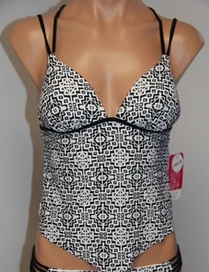 NWT Hula Honey Swimsuit Bikini Tankini Top Sz S Push Up Black White - Picture 1 of 4