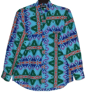 Vintage BANJO Dallas Texas Multicolor Western Cowboy Long Sleeve Shirt Size L - Picture 1 of 4
