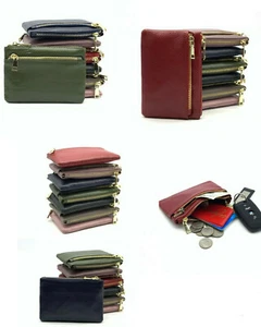 Genuine Soft Leather Double Zipper Coin Purse Change Purse Pouch with keyring - Picture 1 of 16
