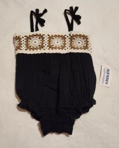 NWT Old Navy Black Crochet Trim Bubble Short Romper Baby Girl - Picture 1 of 1
