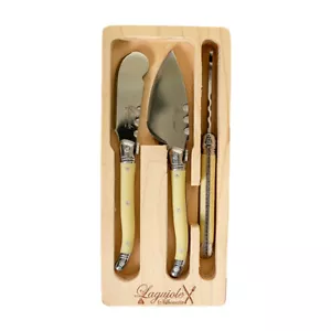 3pc Laguiole Silhouette Knife Cleaver/Pate Mini Cheese Set Stainless Steel Ivory - Picture 1 of 2