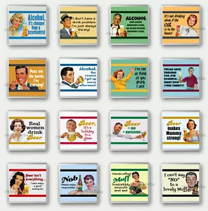 New, Quality Drinks Coasters - FUNNY RETRO STYLE Alcohol, Beer Theme - you pick - Picture 1 of 17