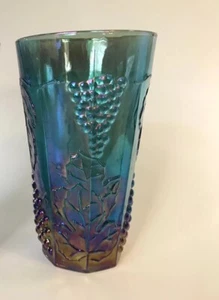 Vintage Indiana Blue Carnival Glass Harvest Grape Iridescent 16 oz Tumbler - Imagen 1 de 5