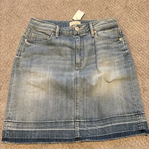 Women's Loft Denim Skirt, Size L, Light Blue, Frayed Hem, Knee Length - Picture 1 of 8