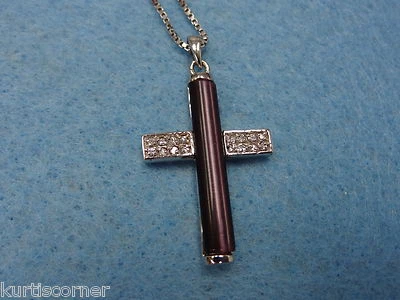 Cruz de prata esterlina tingida roxa olho de tigre e Cz e corrente caixa 19 1/2" - Imagem 1 de 3