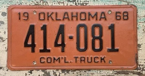 Altes 68 OK. Oldtimer 1968 Oklahoma Nutzfahrzeug Nummernschild 414-081 - Bild 1 von 2