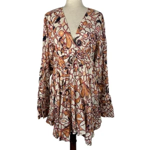 A.L.C. Salina Linen Mini Dress Women Size 14 Floral Boho V-Neck Asymmetrical - Picture 1 of 18
