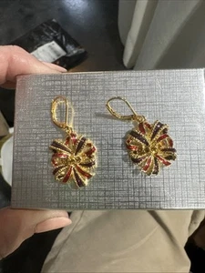 Vintage Joan Rivers Bow Earrings Gold Tone Lever Back Enamel Rhinestone - Picture 1 of 4