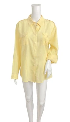 Blusa Top Chico’s Amarillo Lino Abotonada Mangas con Pestaña Enrollable 2 Grandes Para Mujer’s Foto 1 de 4