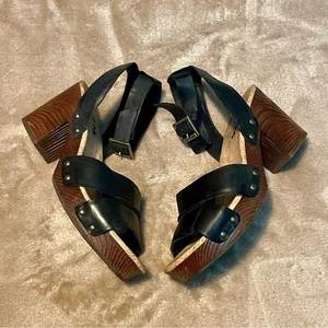 Korks Mia schwarze Leder-Plateausandalen Knöchelriemen 3,5"-Absatz Größe 8 - Bild 1 von 12