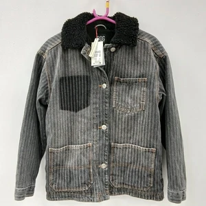 Urban Outfitters BDG Denim Chore Jacket XS UK 6 NWT Grey Borg Lined RMF-FPL17 - Picture 1 of 6