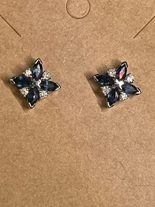 MICHAEL C FINA 14K WHITE GOLD .55 Ct SAPPHIRE .16 Ct DIAMOND STUD EARRINGS .50” - Picture 1 of 16