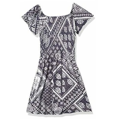 Speechless Girls Boho Navy & White Flutter Sleeve Smocked Dress, Size 8, New - Image 1 of 4