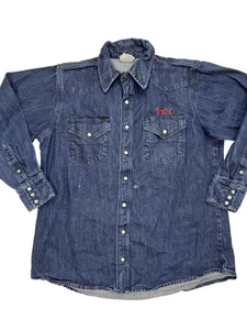 Lapco Denim Shirt Mens Medium 16 M 34 Pearl Snap Western TTX Logo Workwear Blue - Picture 1 of 12