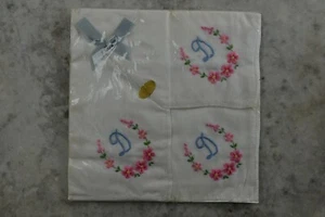 VINTAGE Northern Ireland floral embroidered white cotton handkerchiefs initial D - Picture 1 of 5