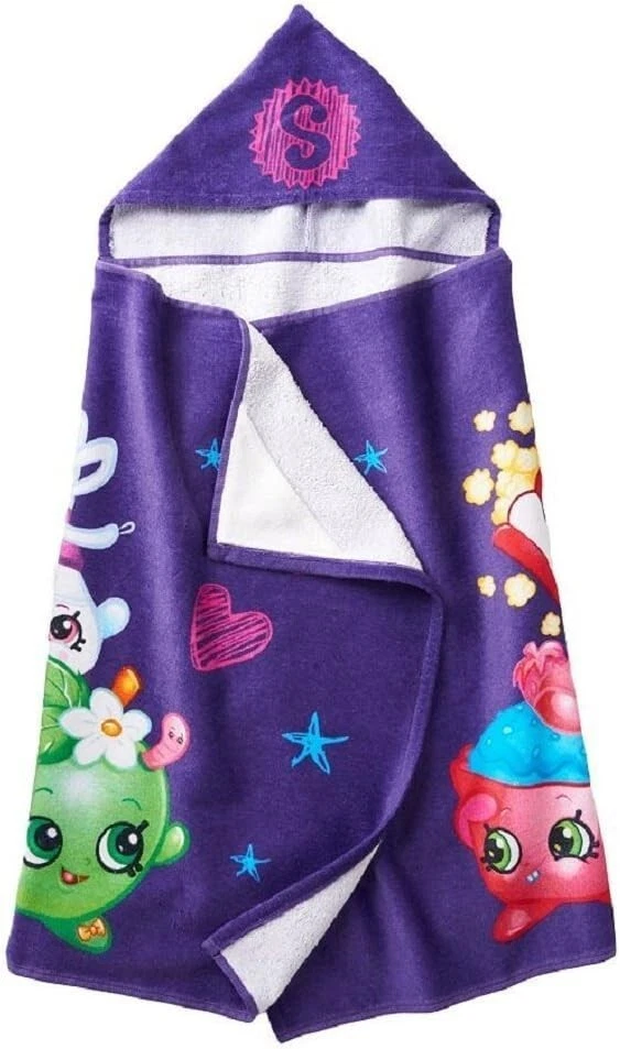 NUEVO Shopkins Toalla de Baño con Capucha Envoltura de Playa con Capucha Púrpura 25" x 50" Algodón Foto 1 de 1