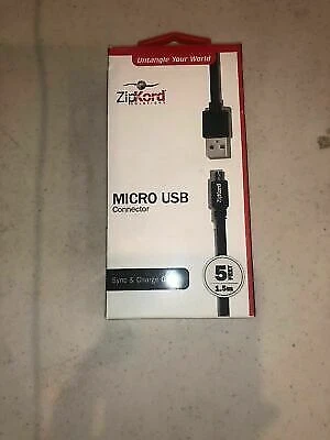 ZipKord 5Ft Micro USB Sync and Charge Cable for Micro USB Devices - Black - Image 1 of 3