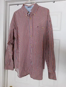 Bugle Boy Classics Men's Striped Button Shirt Medium All Cotton Red White Blue - Picture 1 of 2