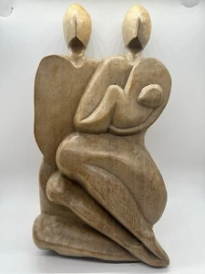 Vintage Wood Sculpture Couple and Child Family Carving Home Decor Wooden Art - Picture 1 of 12