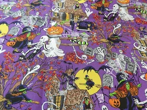 Fabric Traditions Fabric - Halloween Ghouls causing a muck - 1/2 Yard - H-328-U - Picture 1 of 6
