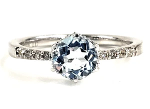 10K White Gold Diamond 1.22 Topaz Ring Size 7 Womens Round Light Sky Birthstone - Picture 1 of 11