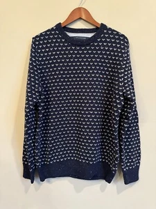 Tommy Hilfiger Pullover dunkelblau weiß Opa schwere Baumwolle Wolle Large - Bild 1 von 4