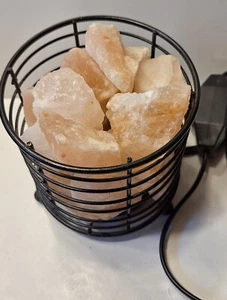 Himalayan salt lamp crystal rock lighted basket warm glow atmosphere w/dimmer - Picture 1 of 5