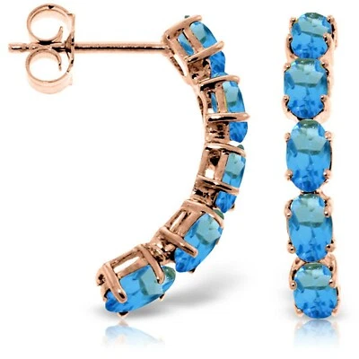 14K Solid Rose Gold Natural Blue Topaz Gemstone Elegant Stud Earringss - Image 1 of 3