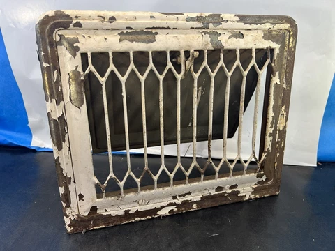 Vtg Adjustable Metal Heat Grate Wall Base Vent Register Art Deco Retro 16"x12.5" Cover