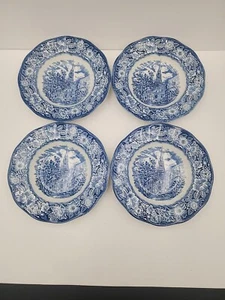 Set of 4 Liberty Blue Staffordshire Old North Church 8 3/4" Rimmed Soup Bowls - Picture 1 of 13