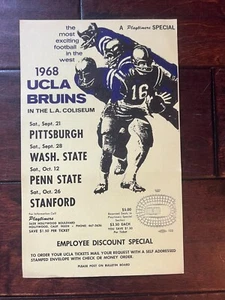 UCLA BRUINS COLLEGE FOOTBALL 1968 THICK PAPER DISPLAY SCHEDULE 11.25 X7.25" RARE - Picture 1 of 4