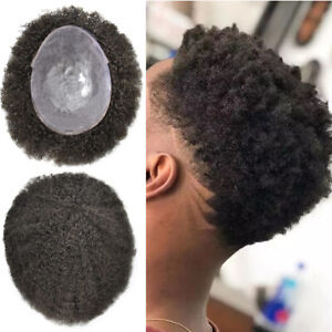 GM Afro Curly Men Toupee Full Poly African American PU Hair Wigs Replacement PU