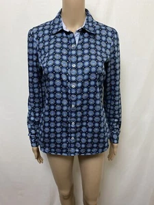 Tommy Hilfiger Womens Long Sleeve Shirt Small Nautical Anchor Print Front Button - Picture 1 of 12