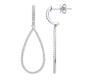 9ct White Gold 0.35ct Diamond Pear Drop Earrings 38mm Length Hallmarked - Picture 1 of 5