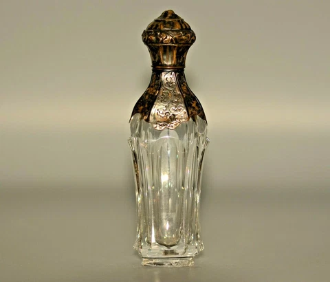 Antique Victorian Sterling Silver Crystal Cut Glass Miniature Snuff Bottle Cover