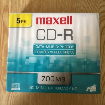 Maxell 5pk Blank Audio Data Recordable CD-R 80min 700MB Maxdata UNOPENED  - Image 1 of 2