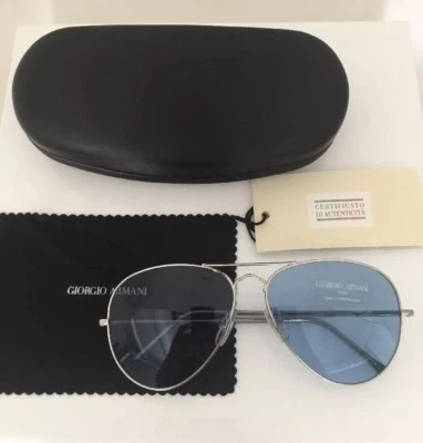 Gafas de sol vintage Giorgio Armani GA 615 grandes aviador C. plateadas con lentes azules Foto 1 de 4