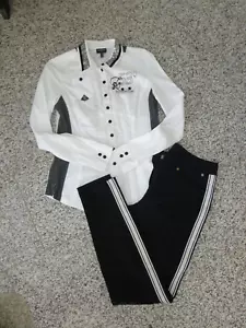 SPORTALM Bluse weiß/schwarz, Gr. 38, Pailetten, Galonstreifen, ein "Träumchen" - Bild 1 von 3