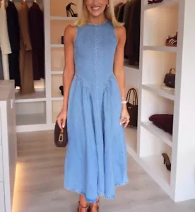 H&M: Vestido de mezclilla azul claro espalda abierta: 1282698001: TODAS LAS TALLAS - Imagen 1 de 6