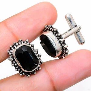 Black Spinel Gemstone 925 Sterling Silver Cufflinks Stnd. H153 - Picture 1 of 6